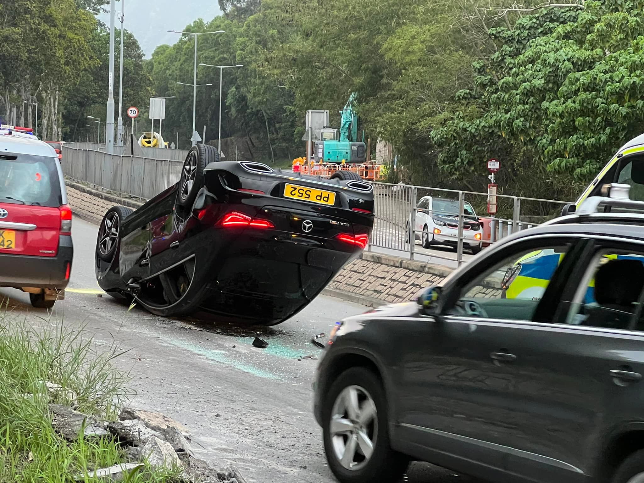 汀角路大埔方向 交通意外反車現場