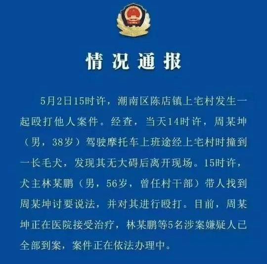 男子撞到村長的狗，結果被村長帶上治安隊上門毆打