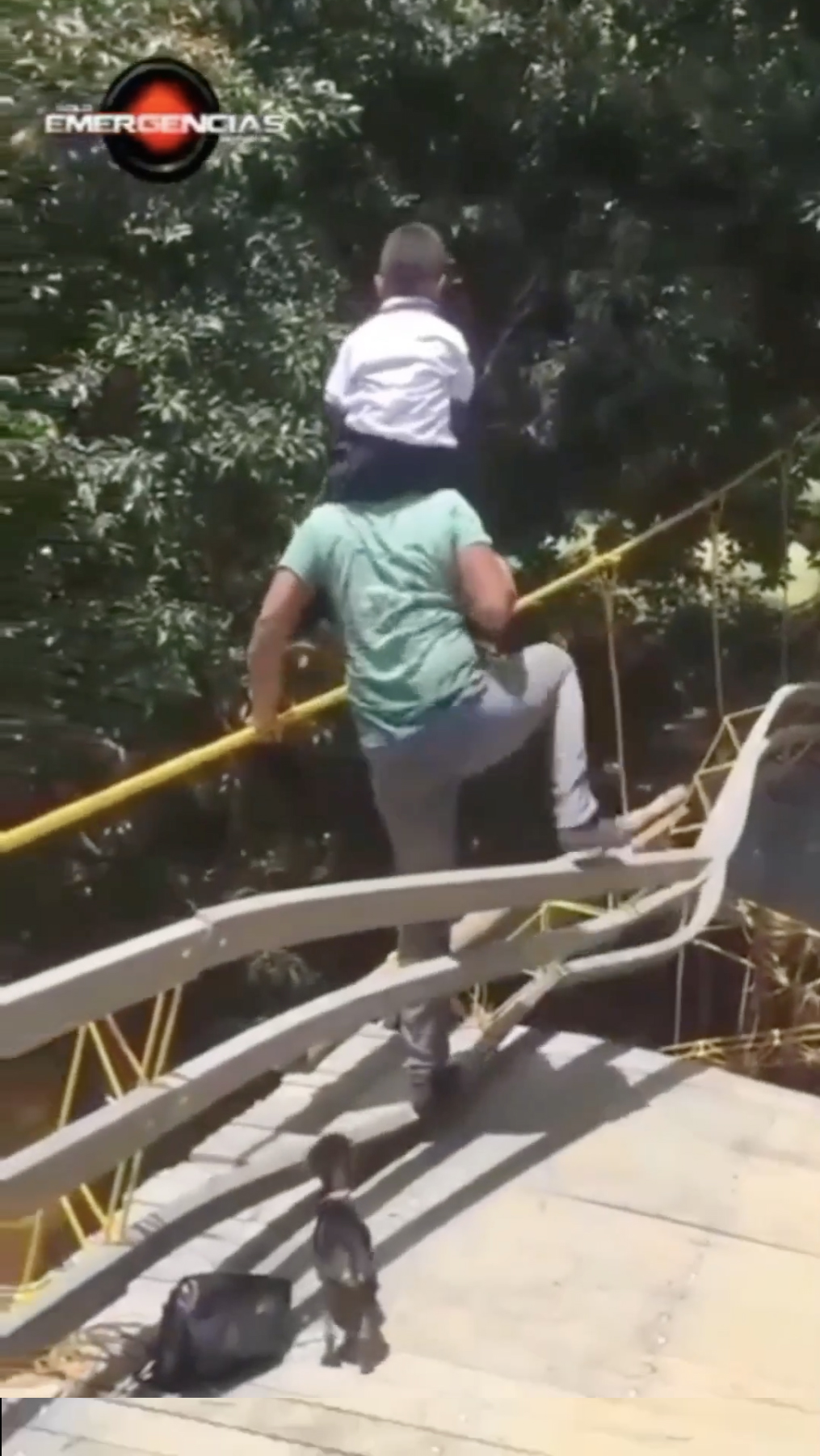 兒坐肩上走獨木橋，媽腳滑踩空，結果 ...